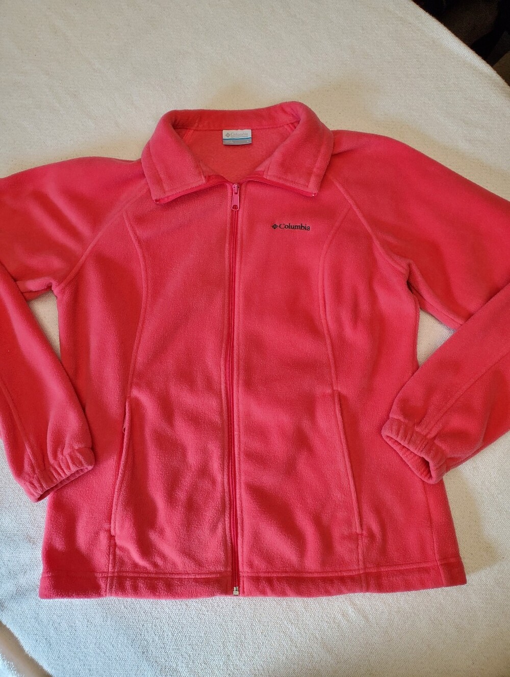 Columbia Fleece Jacket Womens L Pink Full Zip Pockets Outdoor Lightweight
